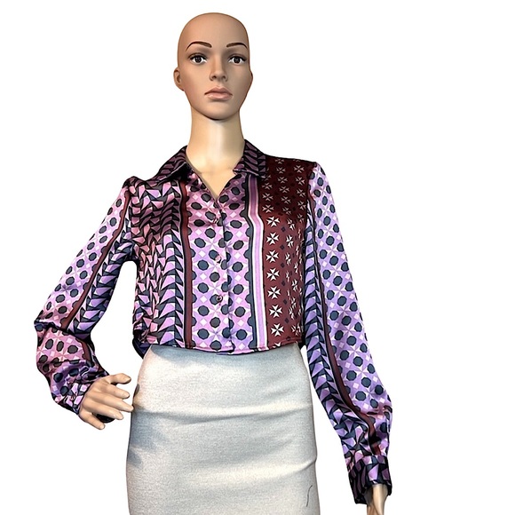 House of Harlow 1960 Size S NWT Purple Blue Long Sleeve Crop Blouse (0181) - Picture 2 of 10